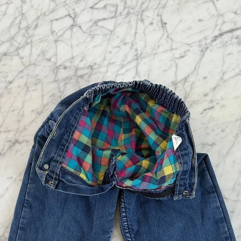 Vintage Osh Kosh Girl Denim Jeans Plaid Lined Sz 6X
